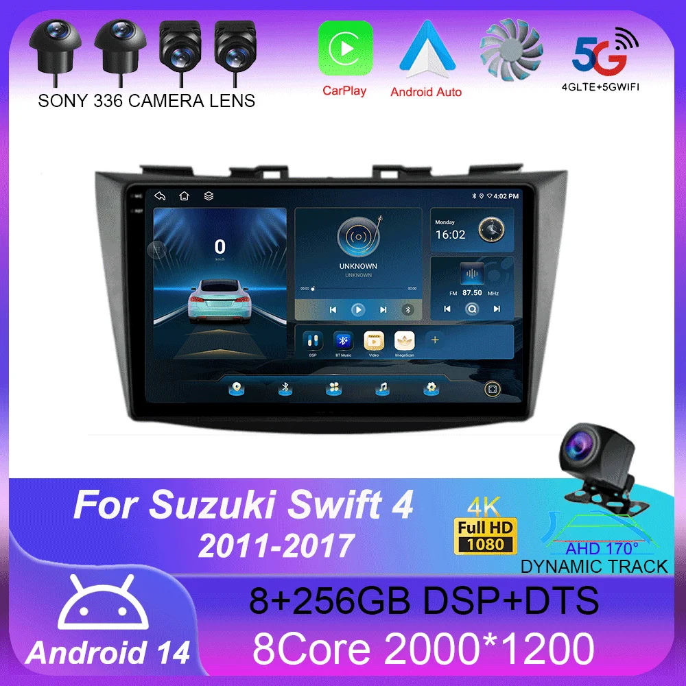 Android14 For Suzuki Swift 4 2011-2017 Car Radio Head Unit Auto BT Stereo Multimedia Video Monitor GPS Navigation WIFI 4G DSP 4G