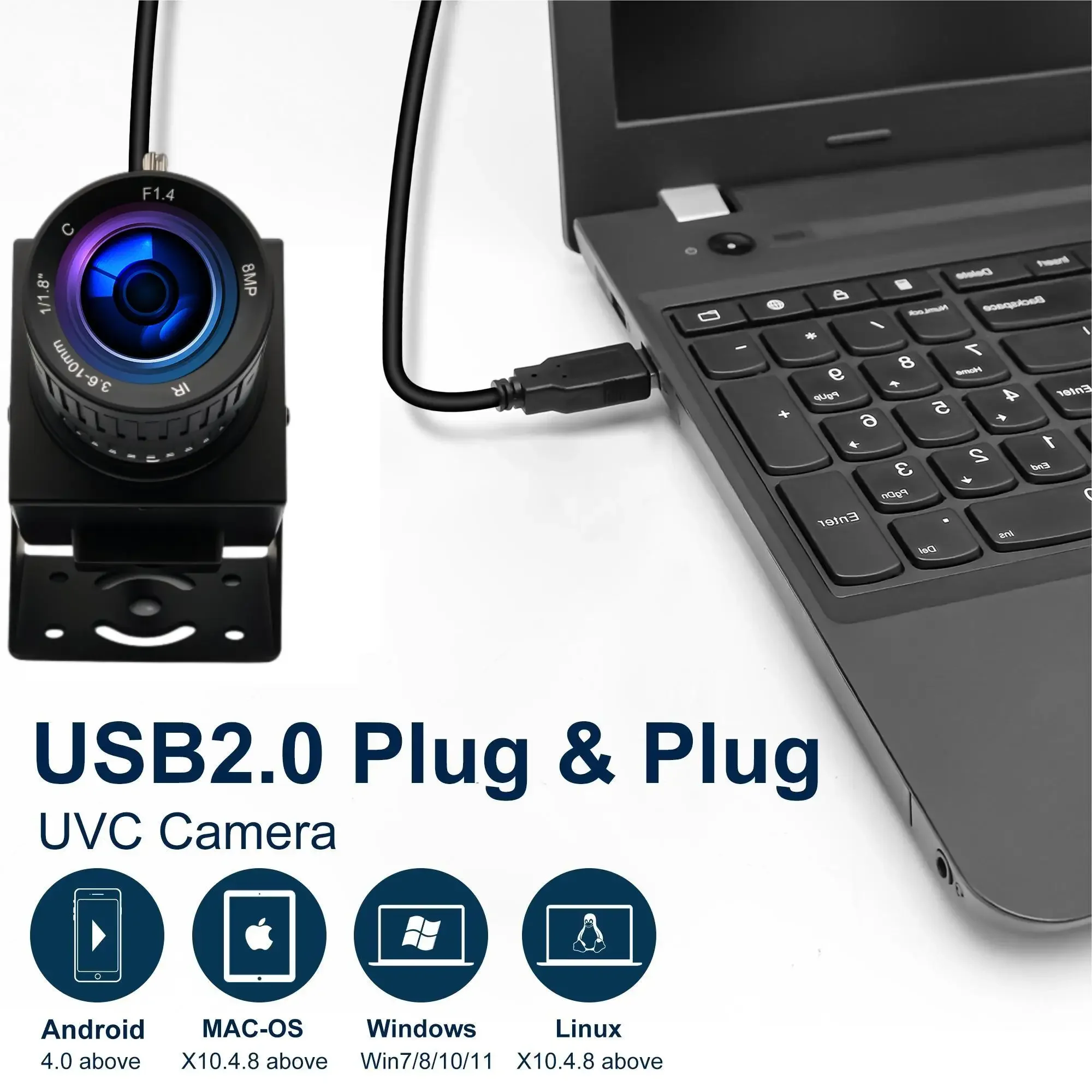 ELP camer USB 48MP IMX586 8K CMOS UVC Mini USB Webcam Industrial Video camer with 3.6-10mm Varifocal Zoom Lens