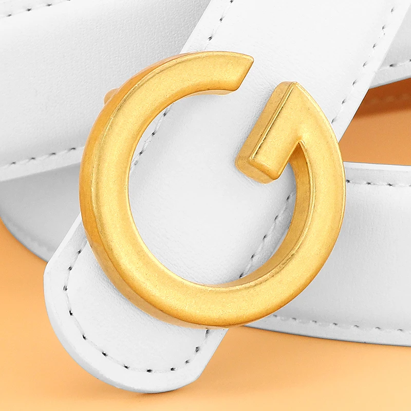 Ikat Pinggang Wanita Kulit Asli Warna Putih Hitam Lebar 2.4cm Tali Pinggang Kulit Sapi Fashion