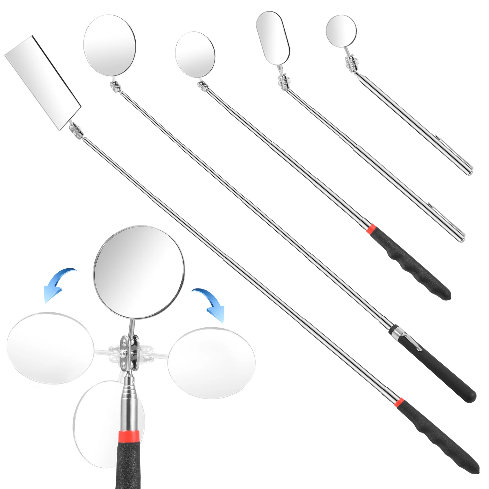 

Набор телескопических инспекционных зеркал из нержавеющей стали, 5 шт., 360° ° Инструмент для проверки вращающегося зеркала для проверки узких зазоров в транспортных средств