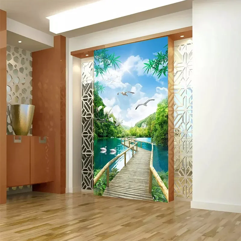 Papel tapiz fotográfico con diseño de paisaje 3D para decoración del hogar, tapiz moderno de madera HD personalizado para porche, sala de estar, TV, sofá, Fondo de pared