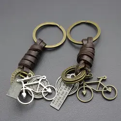 Men's Creative Keychain Alloy Bicycle Vintage Woven Cowhide Keychain