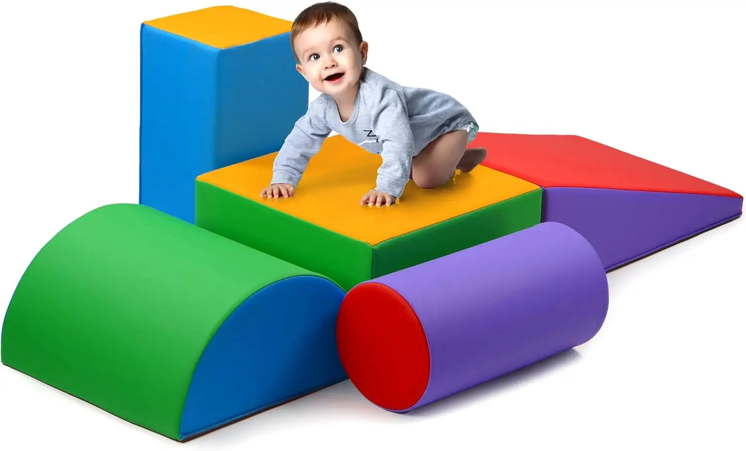 Climb and Crawl Activity Play Set - Climbing Foam Shape Toy for Toddlers 5 Piece Soft Zone Climbing Blocks, Safe Indoor Crawling