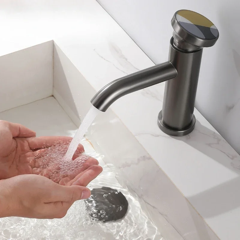 Brushed gold faucet personalized handwheel switch gunmetal gray sink art faucet bathroom cabinet ceramic pan faucet