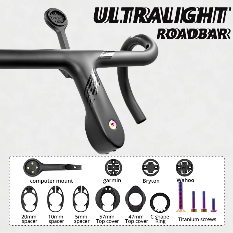 

ULTRA Carbon Fiber Road Bike Cockpit 237g Integrated Handle with Wiring, Width 360-420mm, Diameter 28.6, Comes with Paper Box