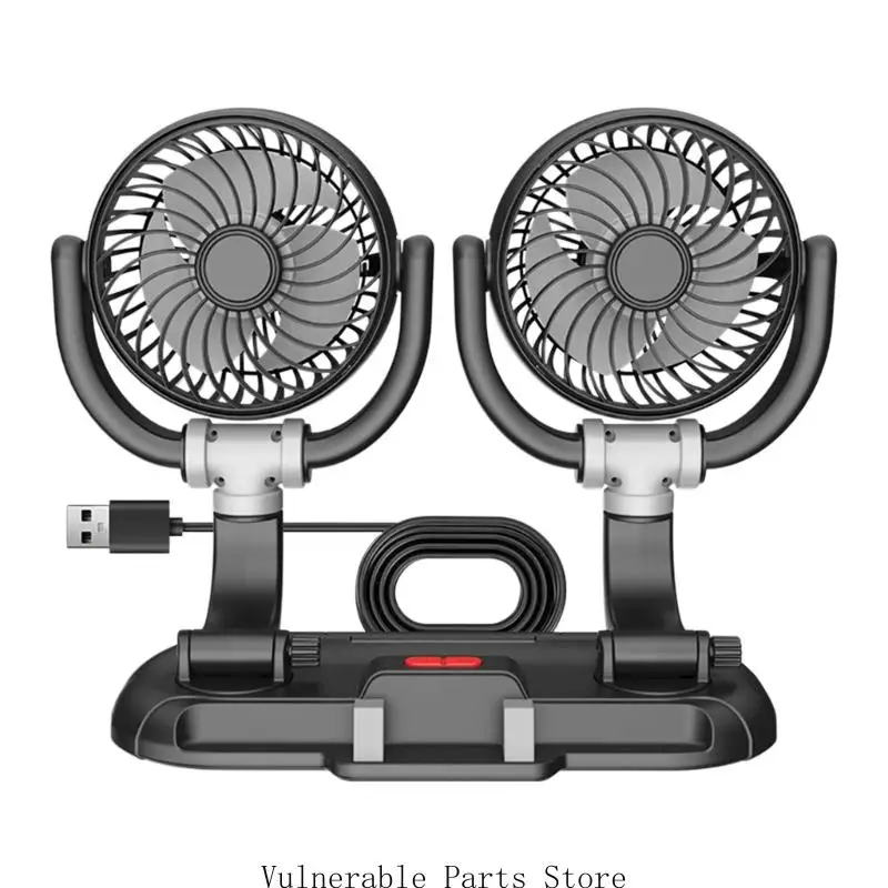 

Double Head USB Car Fan with Phone Holder 5W Low Power Consumption ABS Material for Dashboard Cooling in Vehicles & Office