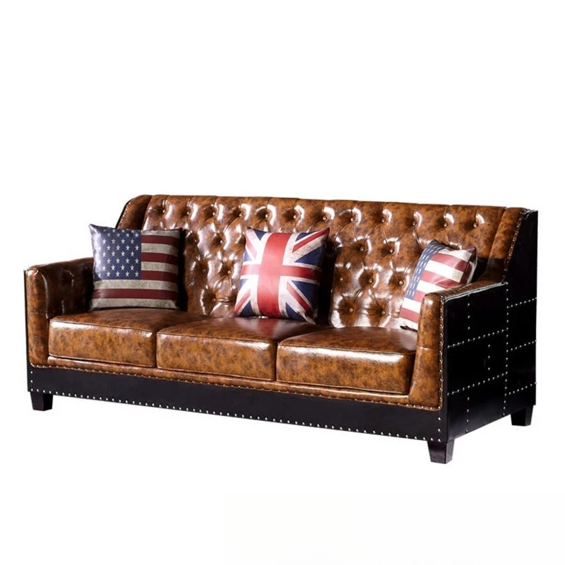 Industrial style American retro oil wax leather Chinese ancient style cigar bar house club light luxury