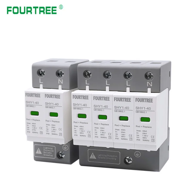 AC SPD Surge Protection 2P 4P 10〜20KA 20〜40KA 30KA〜60KA House Lightning Protector Low-Voltage Arrester Device Laser Printing