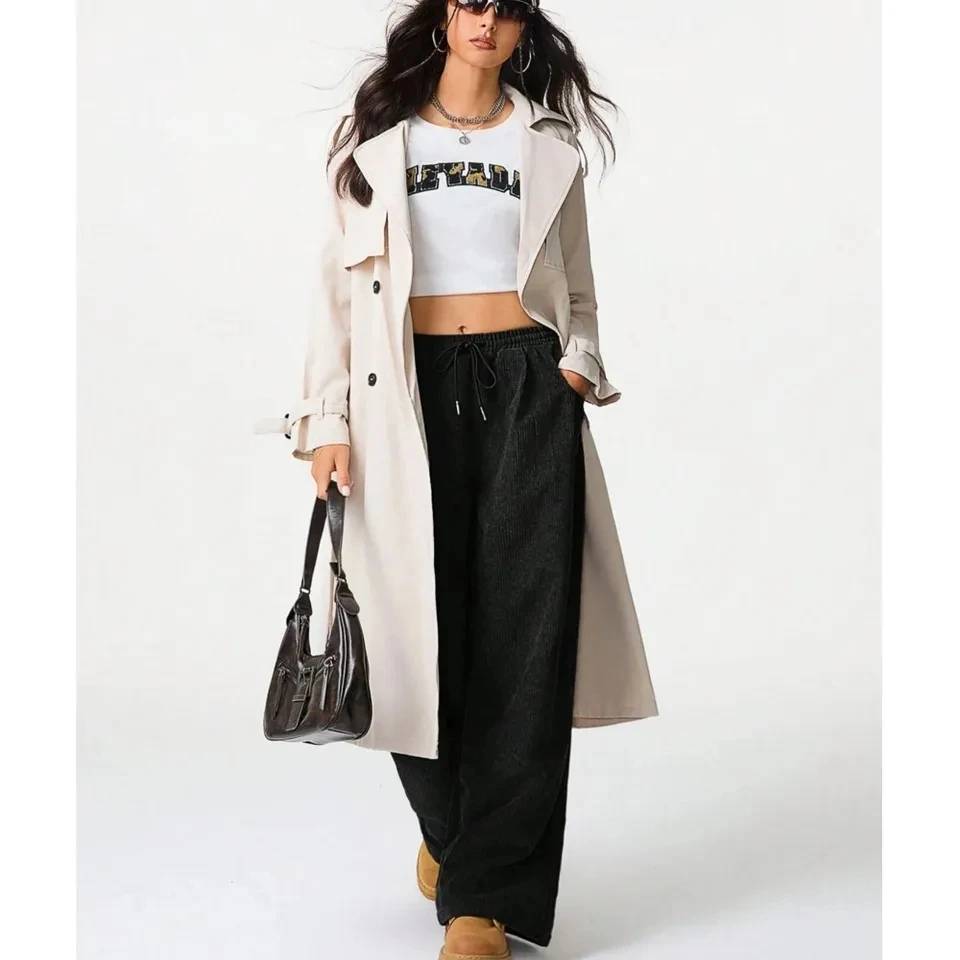 

Autumn Winter Loose Straight-leg Long Pants Women's Casual High Waisted Versatile With Stretched Waist Drape Wide Leg Long Pants