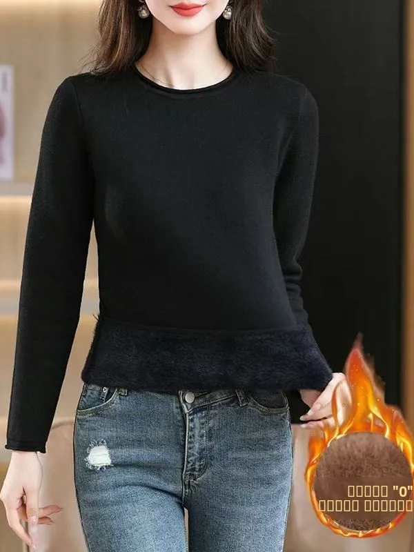 Maglione lavorato a maglia con fodera rotonda Ne Fce da donna Autunno Inverno Strato base caldo irt Abbigliamento interno Comodo top casual