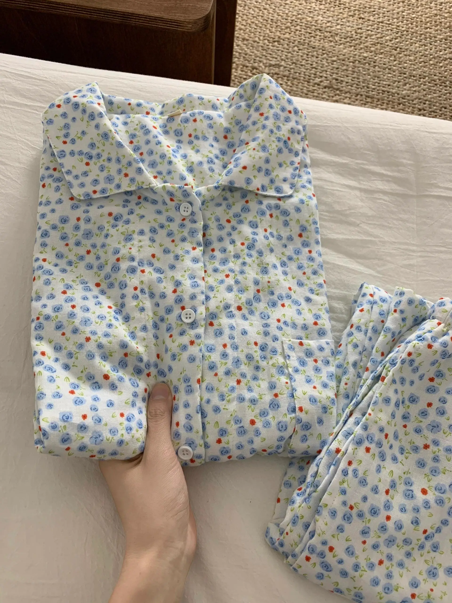 

Sweet Floral Lazy Spwear Set Women's Summer New Outwear Home Clothes Long Sve Mid-Length Dr Comfortable Polyester Fiber
