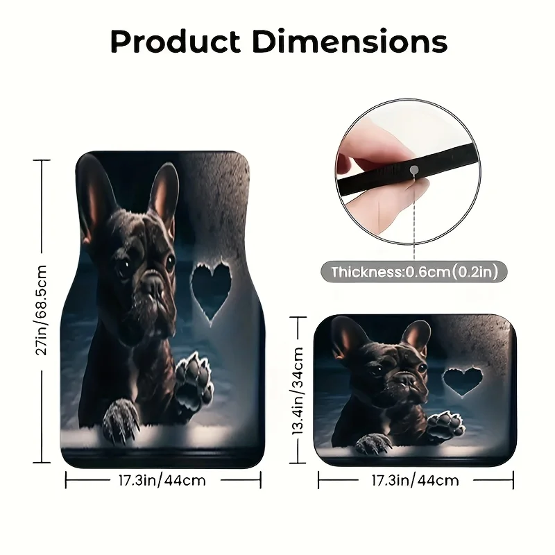 4pcs French Bulldog Car Mats Set - Heavy-Duty All-Weather Fit For Driver/Passenger/Rear Seats & Trunk, Cute Frenchie Puppy Print