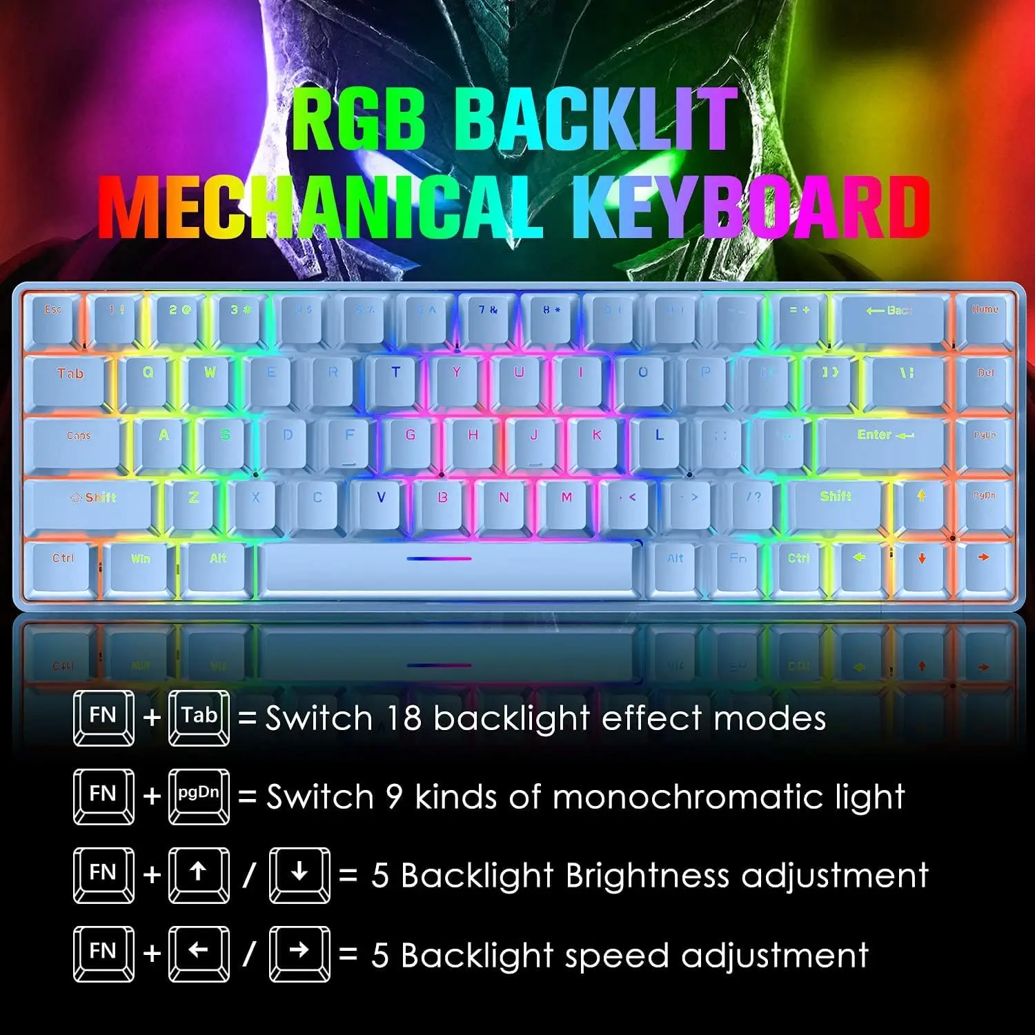 65% Wired Gaming Mechanical Keyboard and Mouse Combo,Mini 68 Keys,RGB Backlight, Lightweight RGB Honeycomb Optical Mouse
