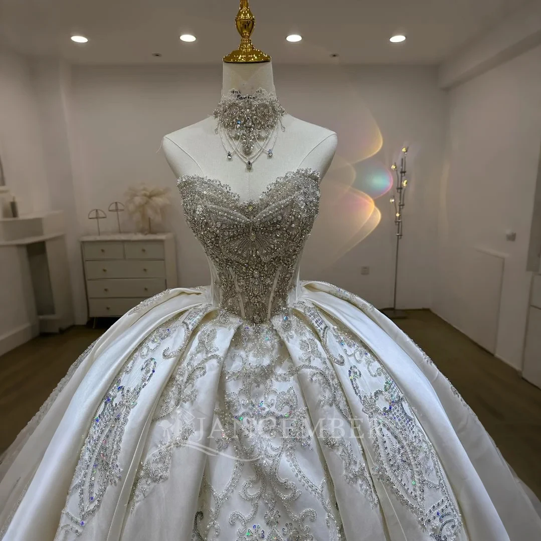 맞춤 제작된 화려한 웨딩 드레스 새틴 핫 여성용 우아한 2025 베스티도스 데 노비아 탈부착 가능한 소매 신부 드레스 로브 마리에