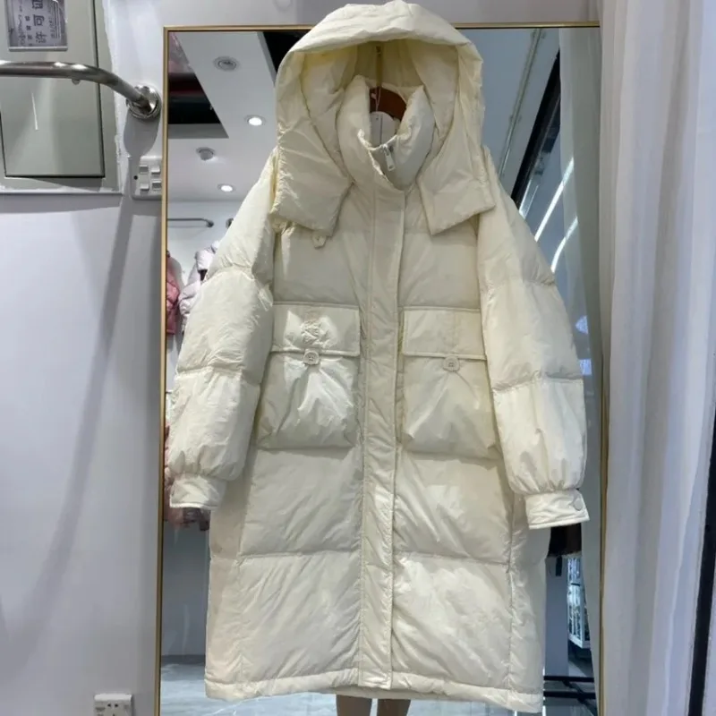 New 2024 Winter Down Jacket Women Fashion Thicken Warm White Duck Down Coat Casual Hooded Long Warm Waterproof Parka Female