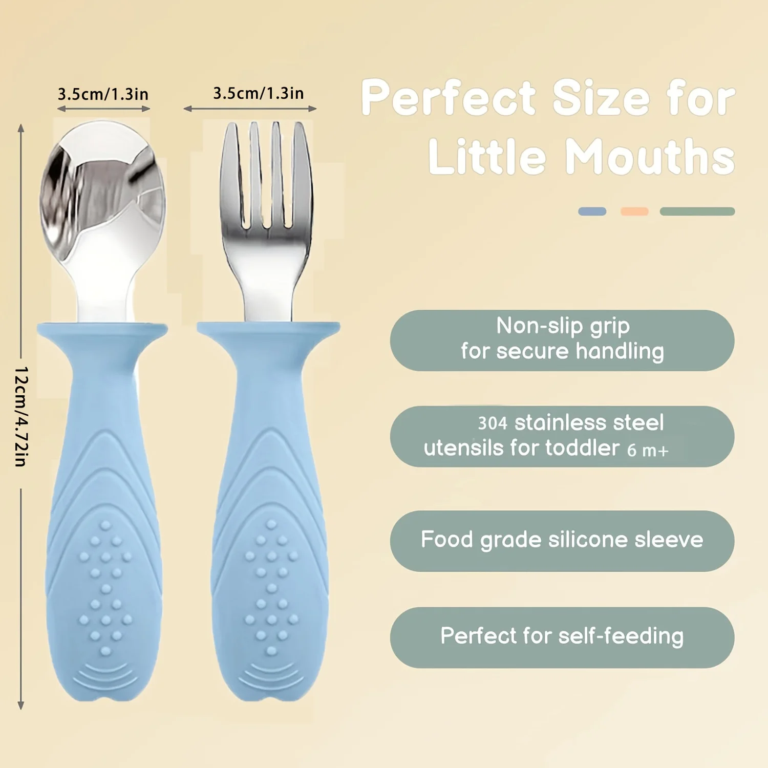 3 Pairs of Stainless Steel Children's Forks and Spoons, Silicone Handle Material, Baby Feeding Tableware, Christmas Gift