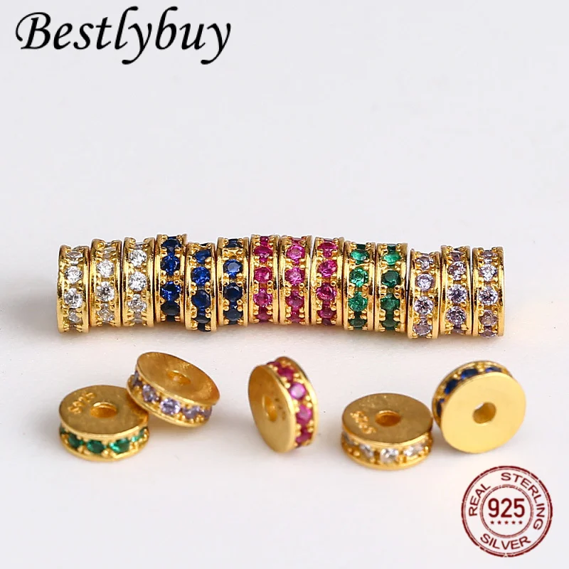 

5 шт., подвесные бусины из стерлингового серебра 925 пробы, модные позолоченные цирконовые бусины-разделители, ювелирные изделия «сделай сам», аксессуары для подвесок