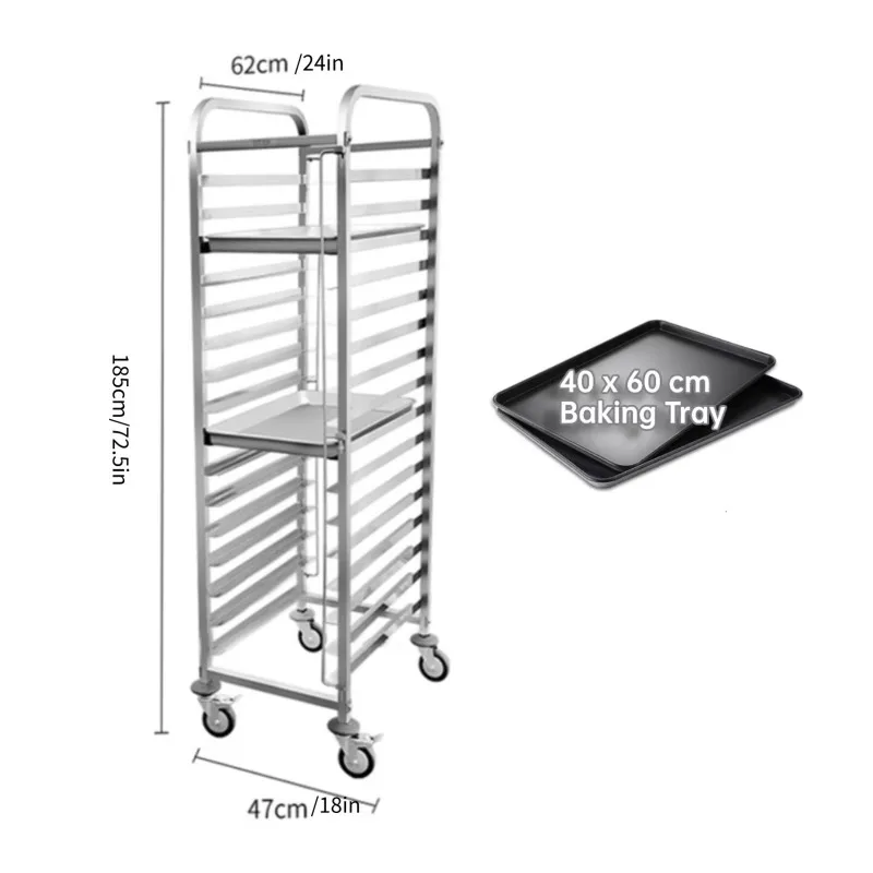 16 Tier 1850x620x470mm Stainless Steel Food Defrost Bun Pan Trolley Bakery Sheet Pan / Baking  Rack