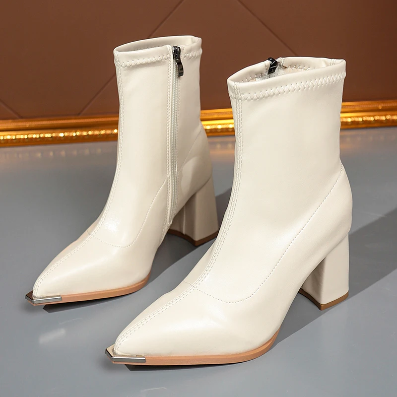 

Woman Modern Ankle Boots Pointed Toe Elegant Shoes Winter Fashion Chunky Cozy Pumps Designer Woman Botas 2025 Party Lady Zapatos