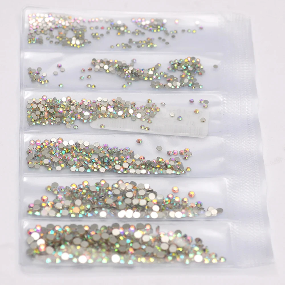 Crystal AB Mix Size Flat Back Glass Beads Non Hotfix Rhinestones Shiny Nail Charms Decorations Supplies Crystals For DIY Crafts