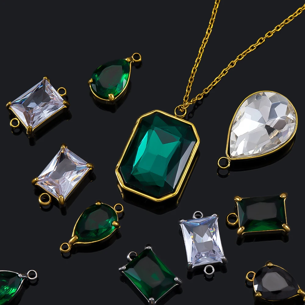 5pcs/Lot Stainless Steel Crystal Pendants Green Claw Zircon Crystal Charms for Necklace Jewelry Making DIY Accessories Wholesale