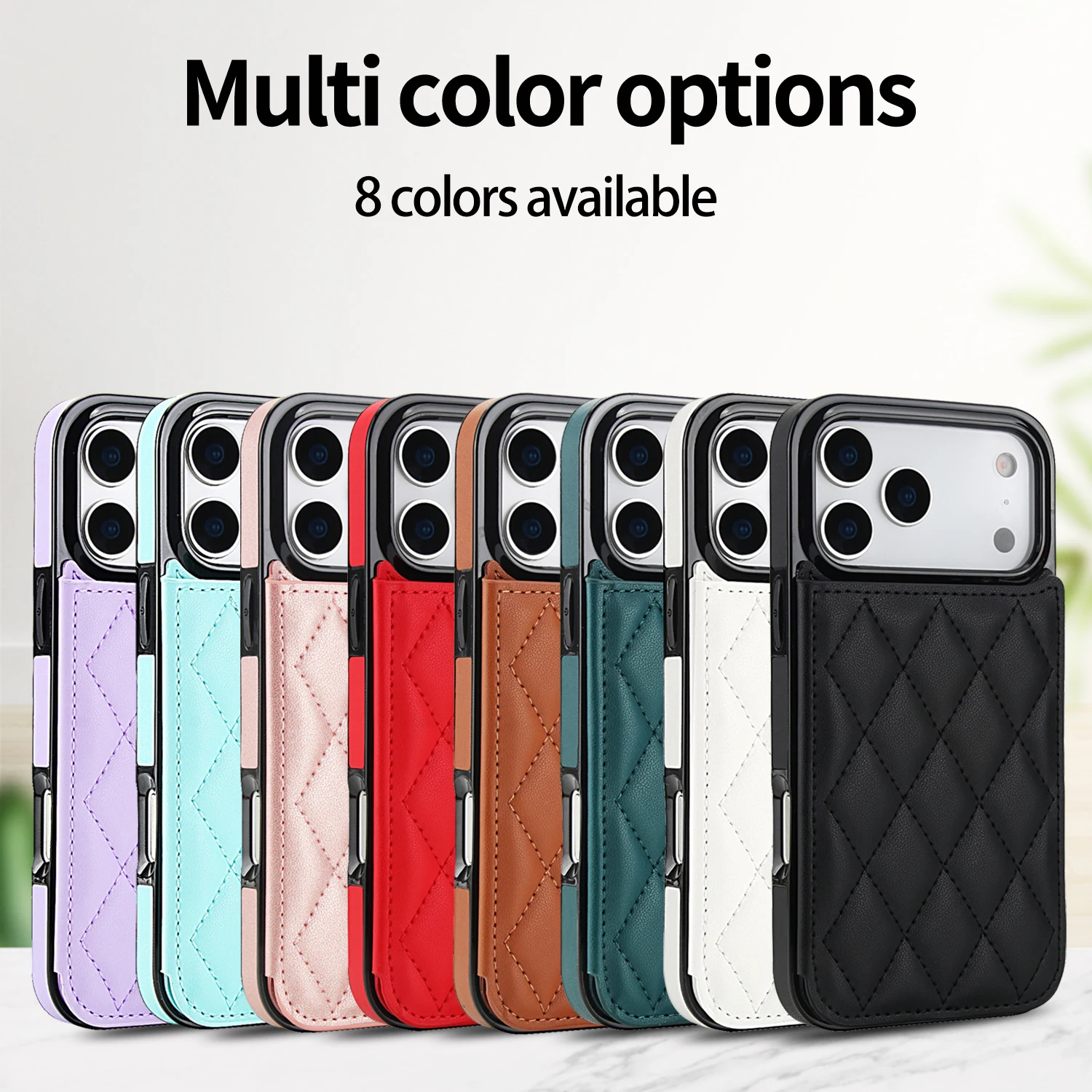 Odporne na wstrząsy skórzane etui-portfel z przegródkami na karty do iPhone 17 Pro Max, 16, 15, 14 Plus, 18 Pro Max, z podstawką i kieszeniami na karty. — zdjęcie produktu 2
