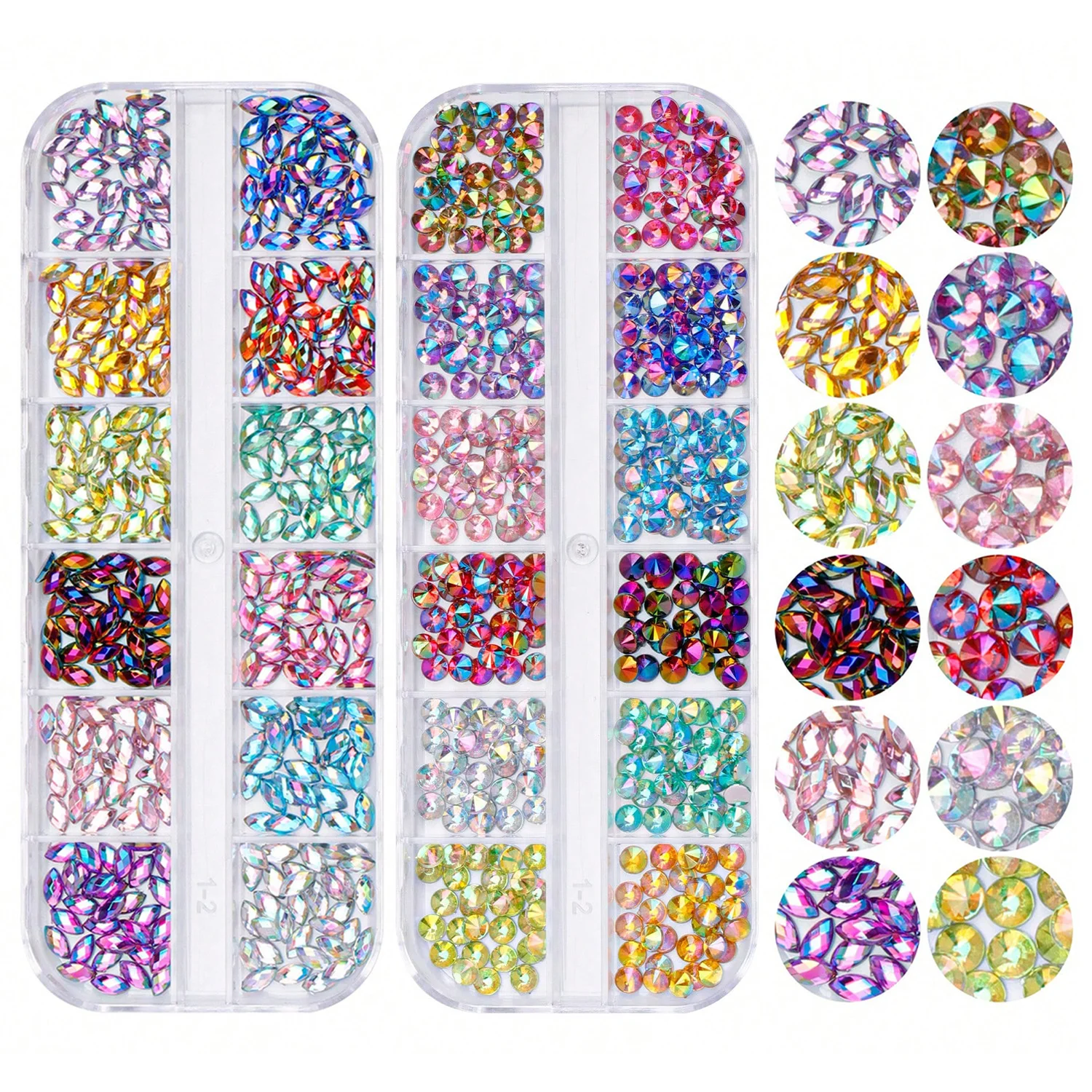 24 Colors Shiny Nail Charms Pointe Rhinestones Horse Eye Rhinestones FlatBack Acrylic Nail Gems Supplies, for Nail Art DIY