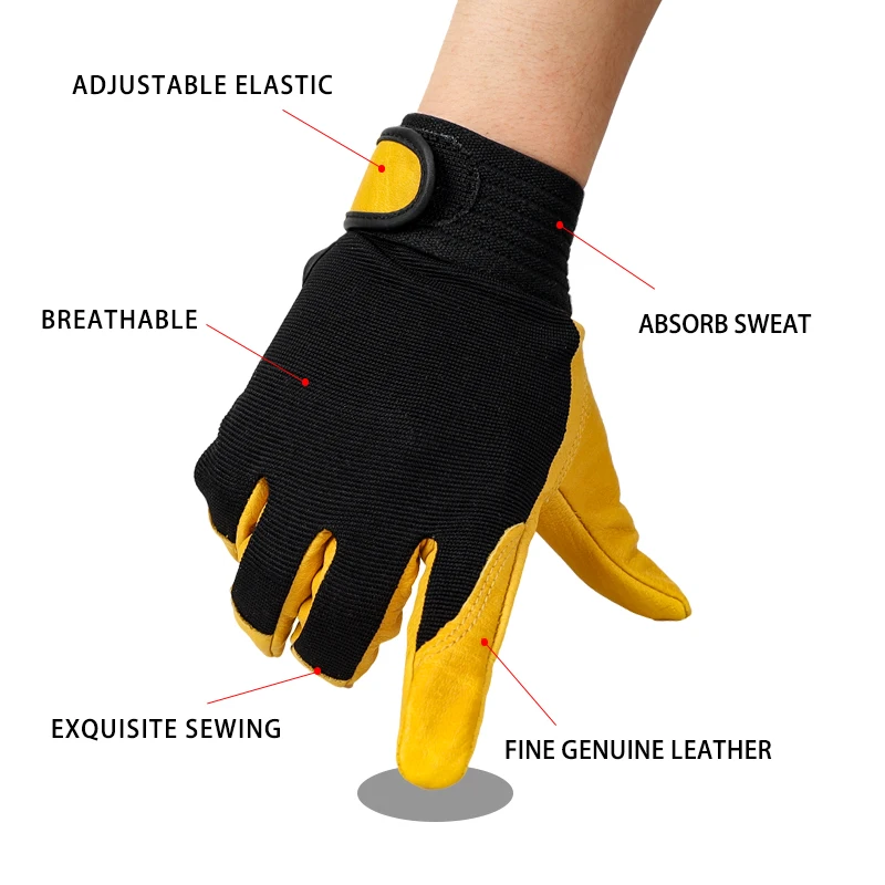 HENDUGLS Cowhide Safety Protection Driving Motorcycle Riding Construction Handling Logistics Work Breathable Gloves 5pairs 508NP