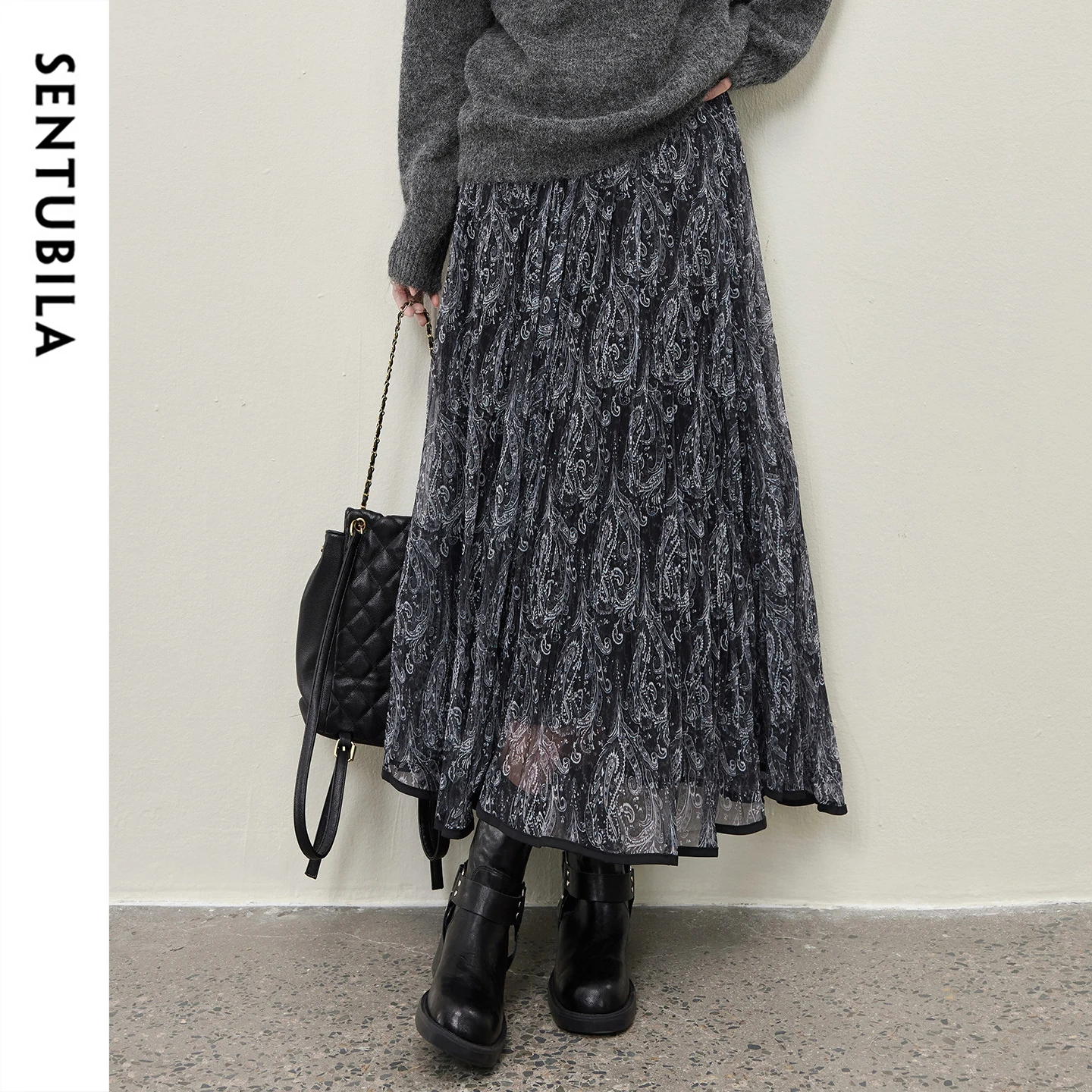 SENTUBILA Retro Long Skirt for Women 2026 High Waist Paisley Print Mesh A Line Skirt Vacation Casual Spring Clothing W61QL4968