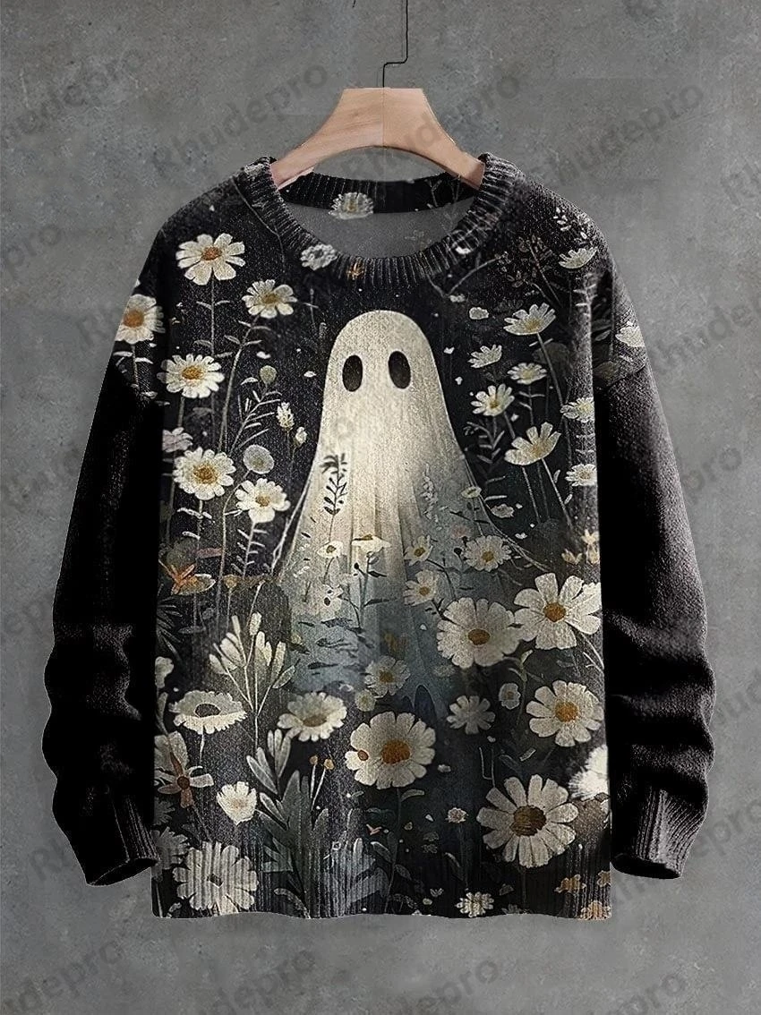 3D Printing Halloween Custom Series Horror Ghost Skull Witch Black Cat Pattern Ugly Sweater Street Casual Winter Sweatshirt