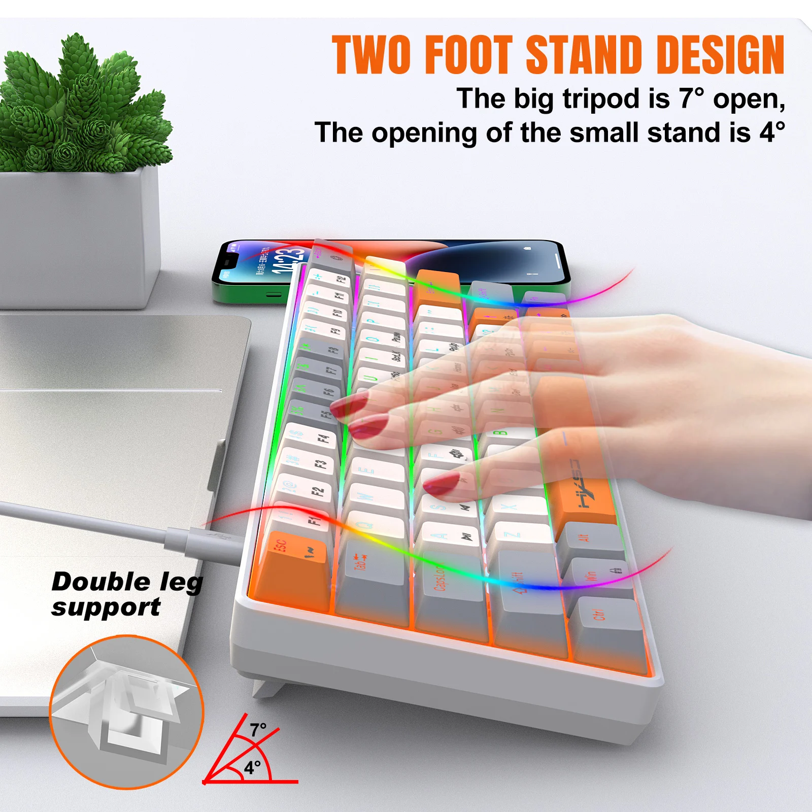 63 Keys Portable 60% Mechanical Gaming Keyboard,With Red Switch Backlit Compact Mini Wired Office Keyboard