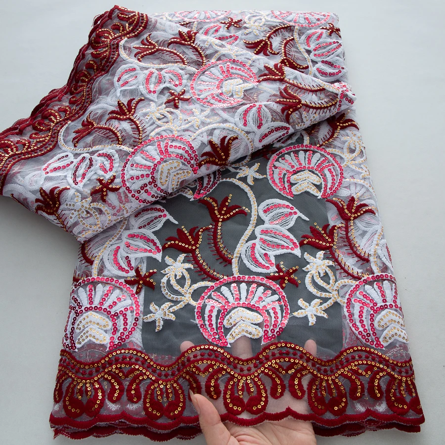 5 หลาแอฟริกันTulleผ้าไหมผ้าลูกไม้ 2025 ใหม่ไนจีเรียภาษาฝรั่งเศสคําตาข่ายSequinsลูกไม้สําหรับเย็บชุดสตรีงานแต่งงาน