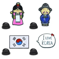 Korean flag Brooch Cute Cartoon Traditional Hanbok Costume Character Men's and Women's Universal Travel Souvenir Collar Pin