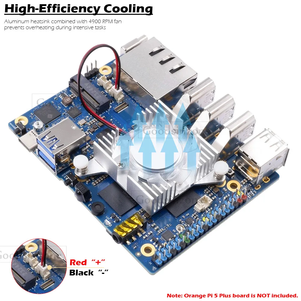 Active Cooling Fan & Heatsink Kit for Orange Pi 5 Plus (Pi5+) - All-in-One Aluminum Cooler, 4900 RPM