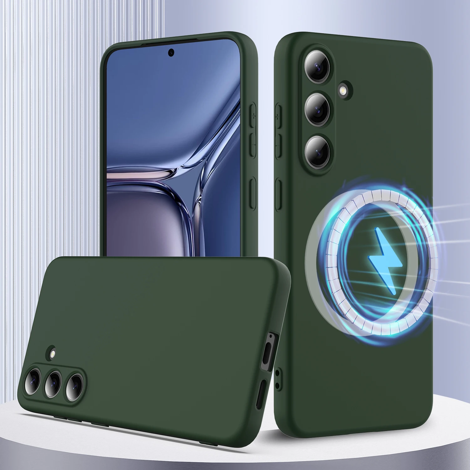 

Soft Liquid Silicone Wireless Charging Magnetic Phone Case For Samsung Galaxy S24 FE S25 Ultra, Slim Fleece Protective Cover