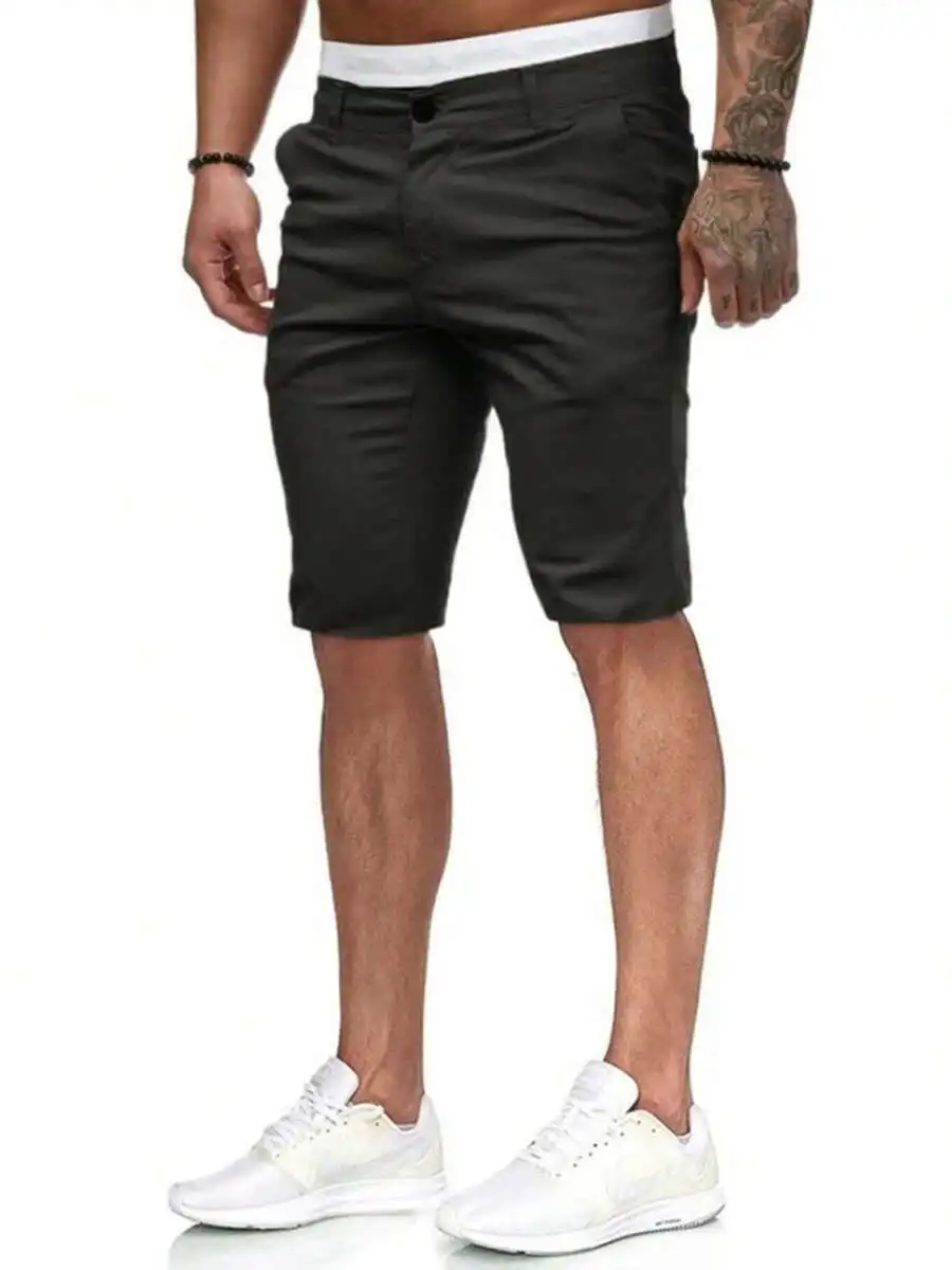 

Men Slim Fit Casual Solid Color Knee Length Shorts With Pockets For Summer Beach Streetwear