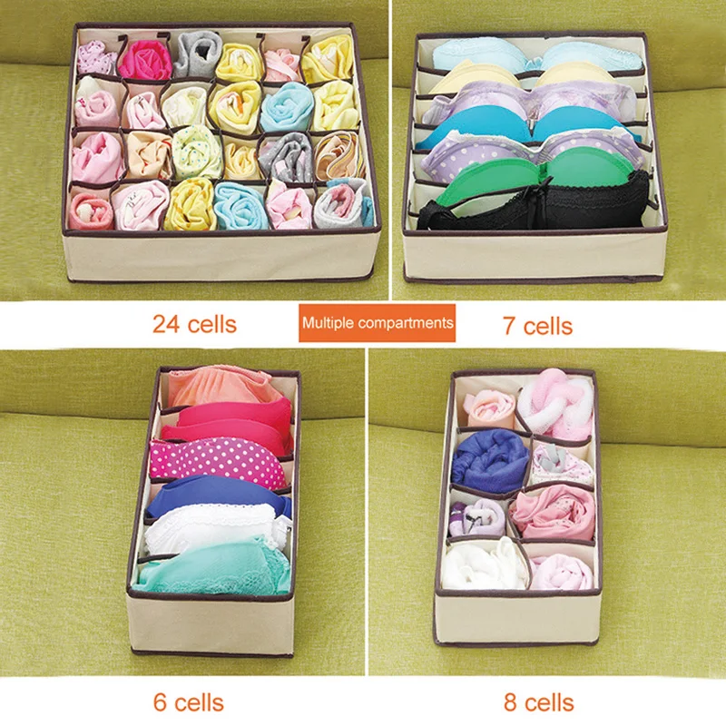 4Pcs/set Foldable Underwear Storage Box Household Non Woven Classification Cases Socks Scarf Bra Wardrobe Drawer Organizer Items