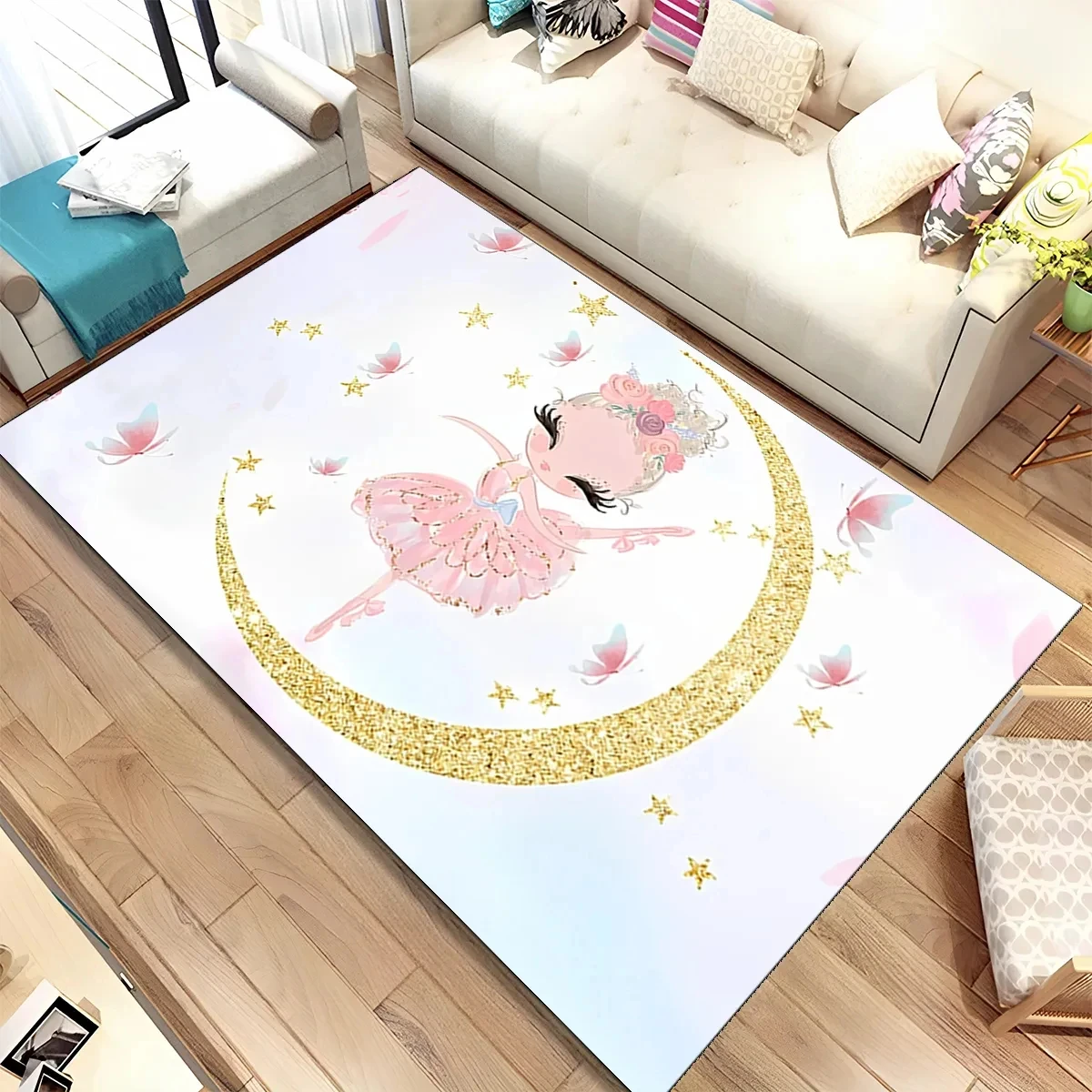 Cute Ballet Girl Carpet Ballerina Fairy Cartoon Area Rug for Home Living Room Bedroom Sofa Doormat Decor Kids Non-slip Floor Mat