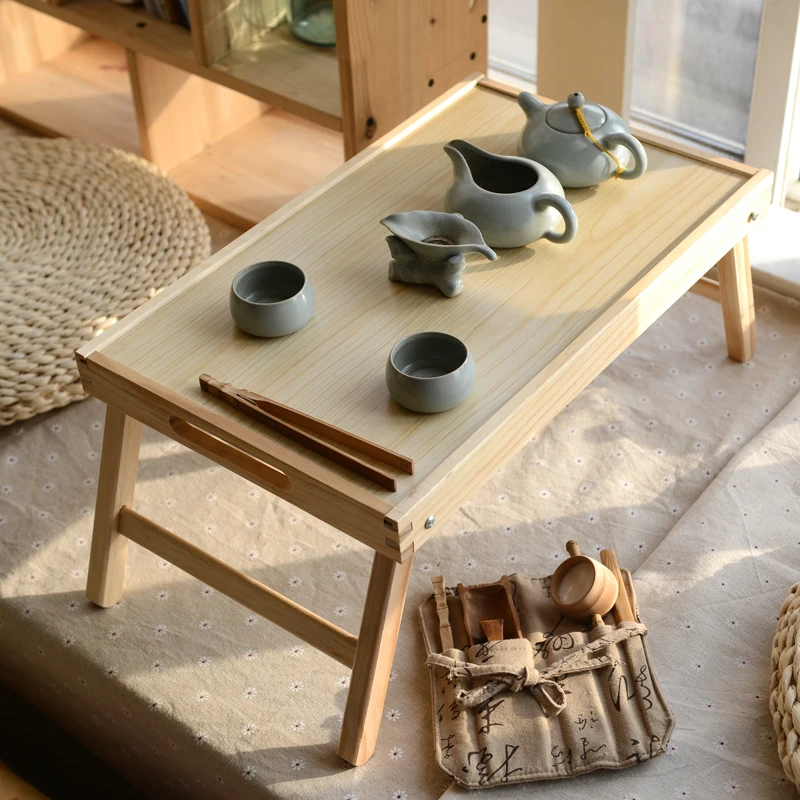 Japanese Small Coffee Stand, Bay Window Foldable Desk, Bedroom Floor Table, Solid Wood Study Desk
