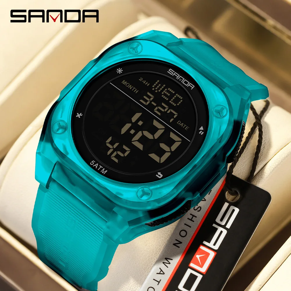 SANDA 6272 Digital Watch Multi-function Alarm Clock Luminous Waterproof Silicone Wristwatch Casual Students Electronic Watches