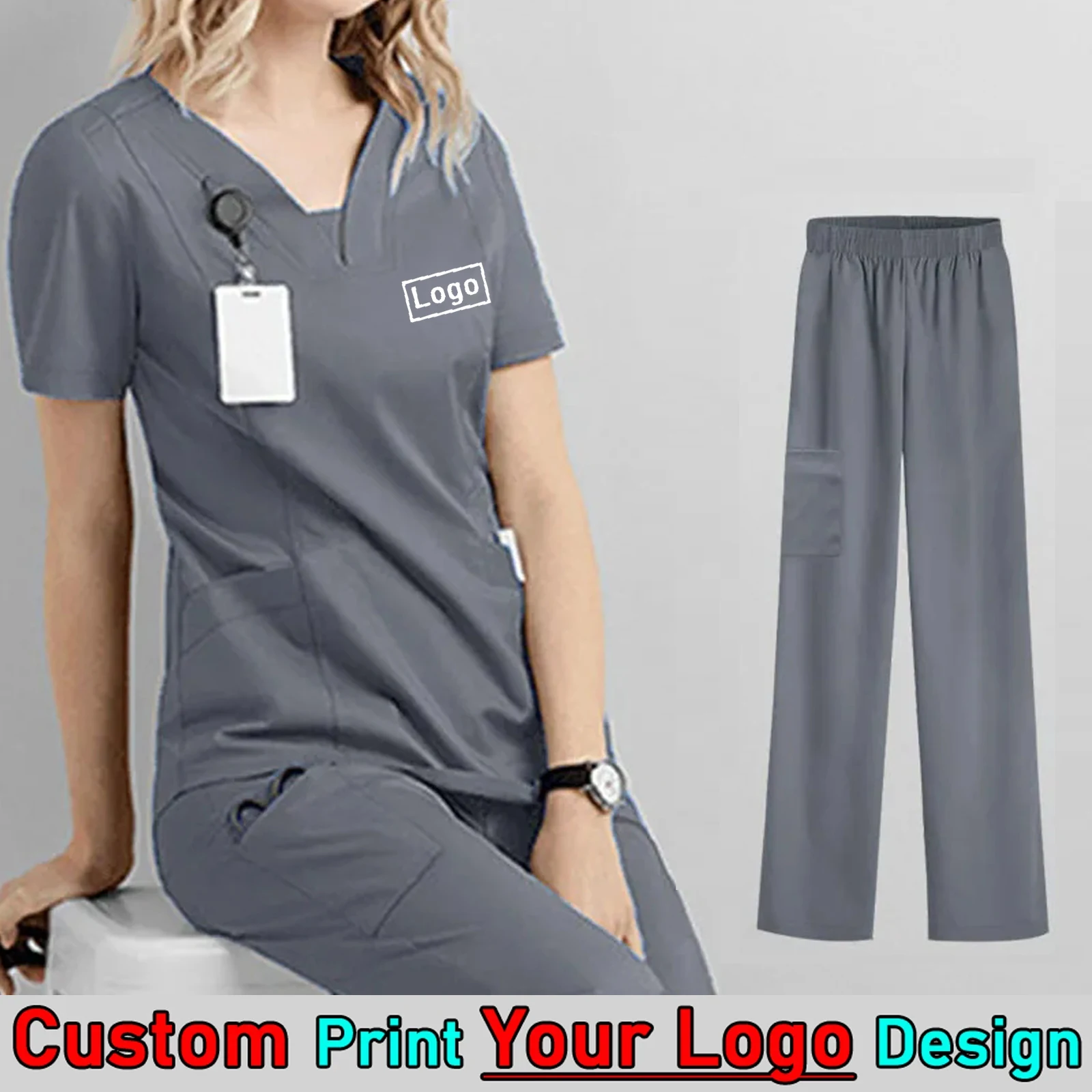 Custom Print Logo Operating Room Medical Uniform Hospital Nurse Scrubs Set Dental Surgery Lab Beauty Spa Working Clothes