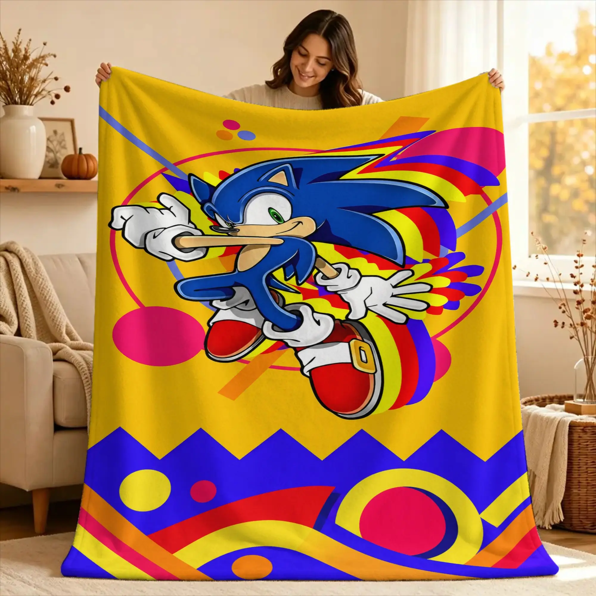 S-sonic The Hedgehog  Soft Blanket  Picnic Plush Throw Blanket Print Bedroom Flannel Bedspread Sofa Bed Cover