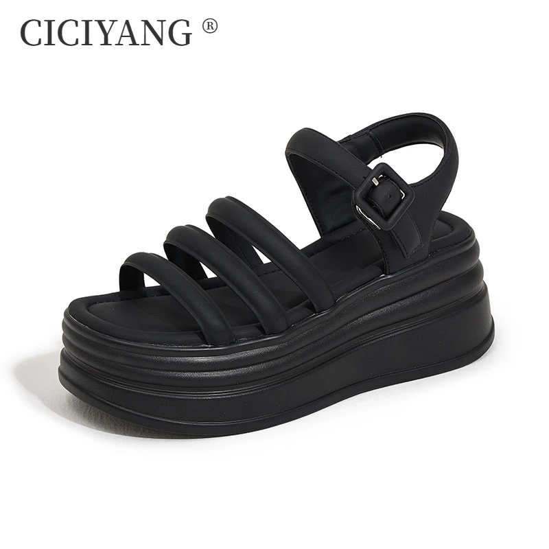 Ciciyang Romeinse Sandalen Vrouwen 2024 Zomer Nieuwe Mode Hoge Hakken Plateausandalen Voor Dames Antislip Strandschoenen Met Open Tenen