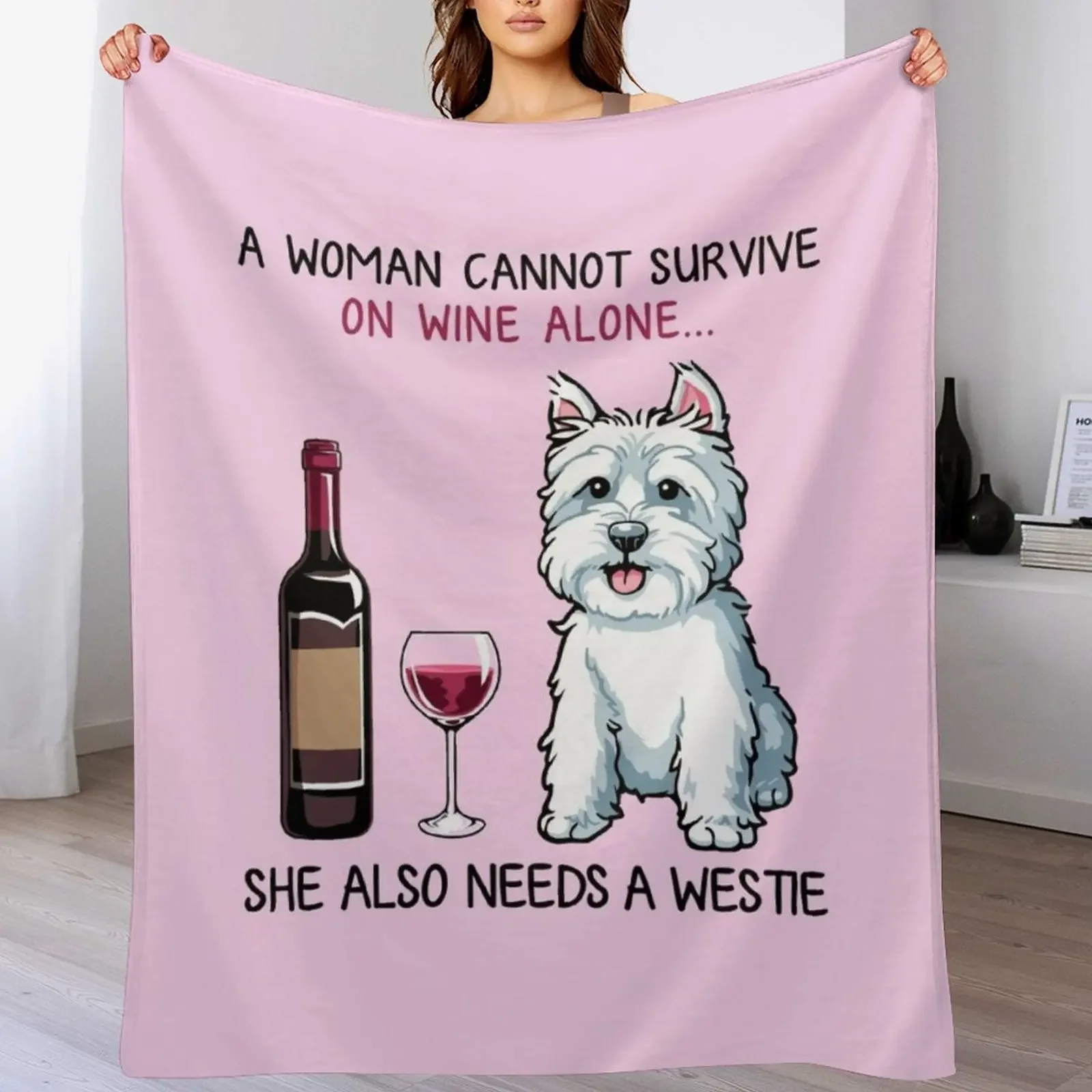 

Westie and wine Funny dog Throw Blanket Cozy Light Blanket for Travel Camping Picnic