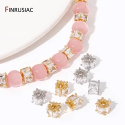 18K Gold Plated Square Zircon Spacer Beads,Separators For Beads,Brass Cube Bead for DIY Bracelet Jewelry Making Supplies