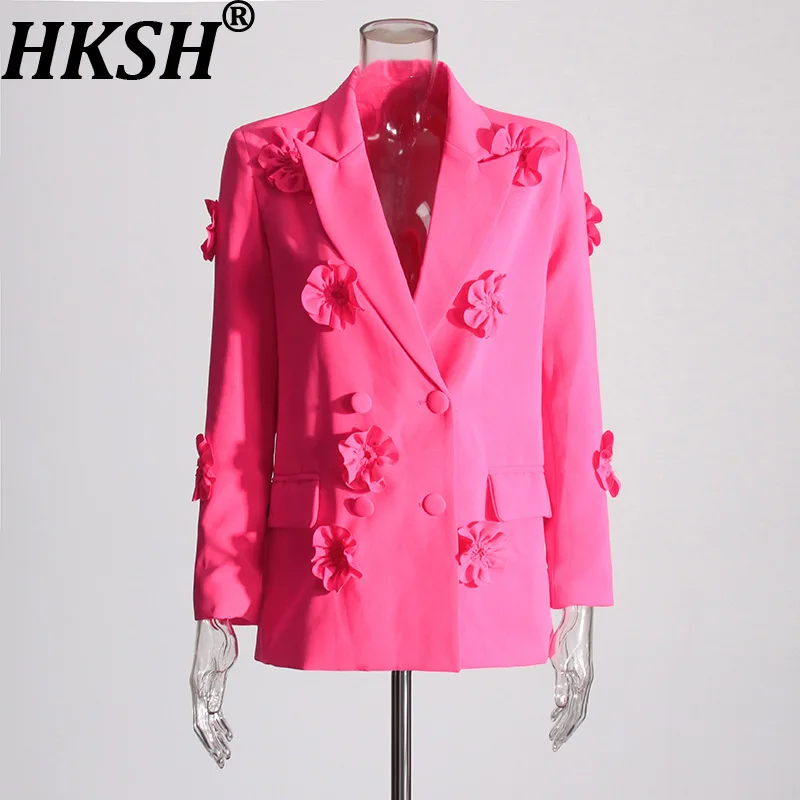 HKSH Women Blazer Elegant Versatile Flower Patchwork Design High-end Solid Color Double Breasted Stylish Niche Suit-Coat HK27737