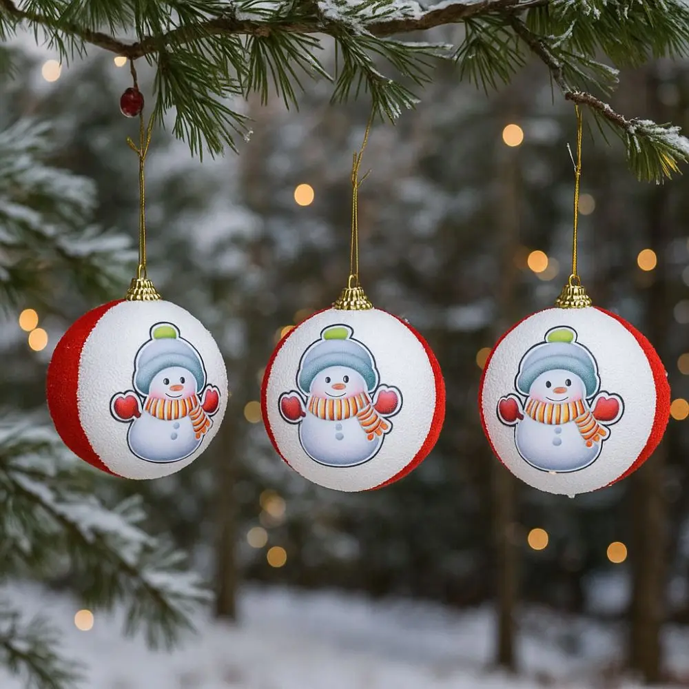 

3PCS/SET Flocked Christmas Tree Ornament Snowman/Santa Claus/Elk Cartoon Xmas Tree Hangings Shimmer Colorful