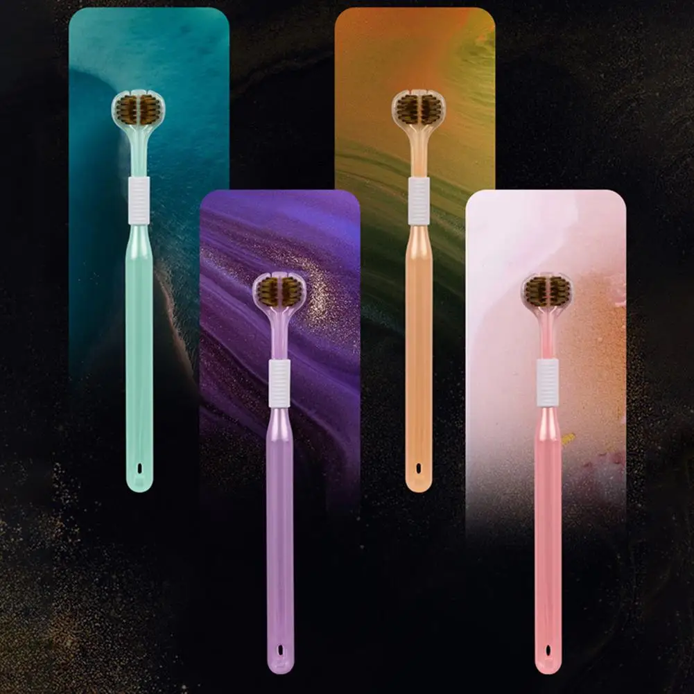 Three Toothbrush Three-sided Toothbrush for Effective Tongue Coating Removal Oral Care Adult Three-head Design Brush with Raised