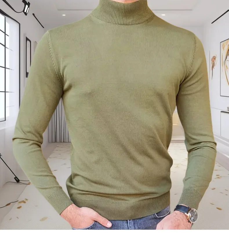 Wiosna Jesień Nowa Moda Męska Wąska Koszulka z Długim Rękawem Golf Casual Modne Dzianinowe Podkoszulki Męskie Ubrania Swetry T-shirty Bluzki