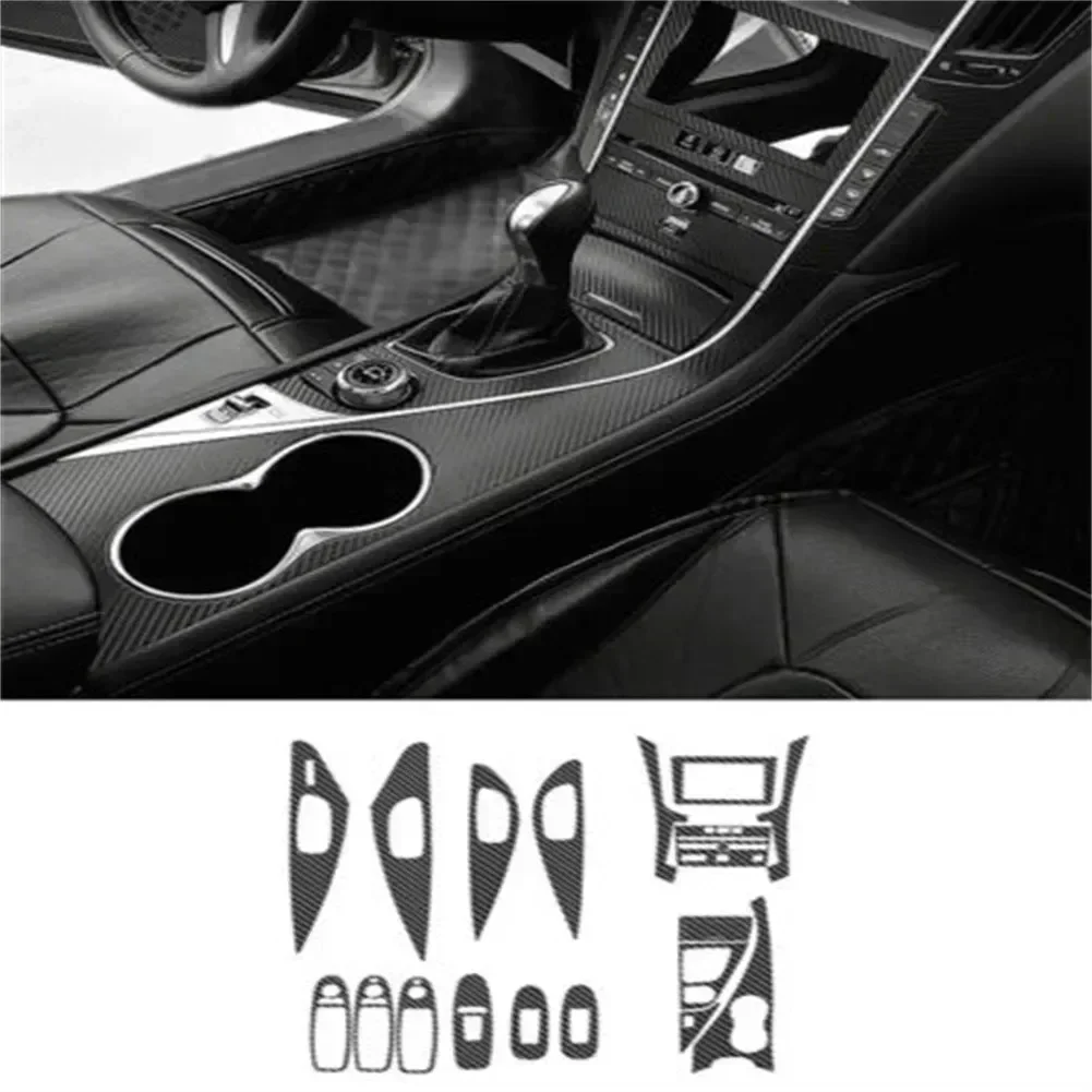 For Infiniti Q50 2014-2019  Carbon Interior Trim Sticker Set Speedometer Window Lifting Storage Car Accessories